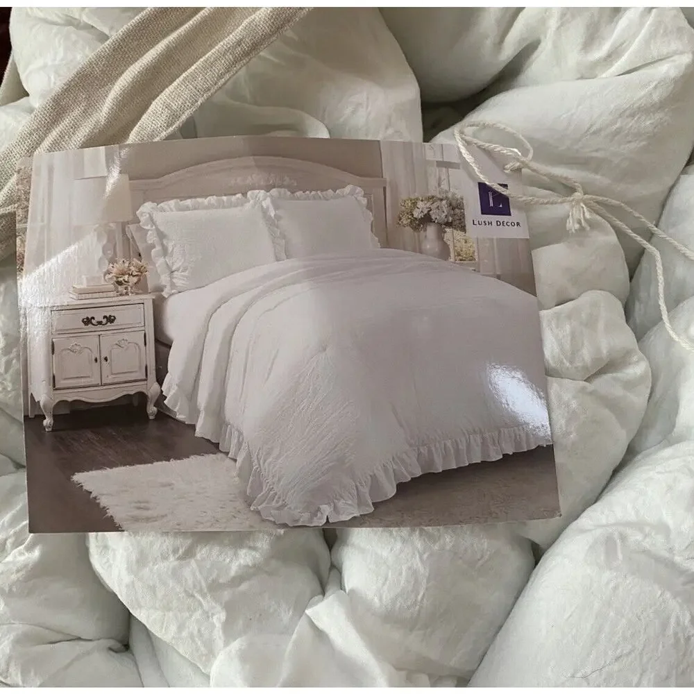Lush Decor Reyna Cotton Duvet Cover Set White Ruffle Comforter Shabby King